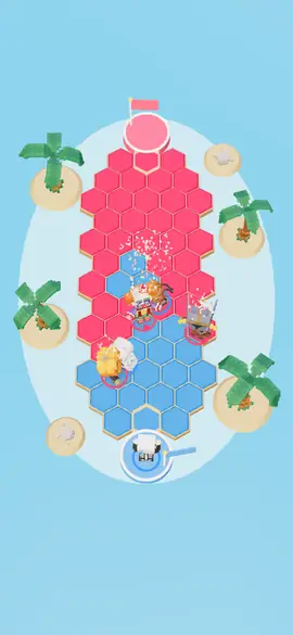 A hex island painted half red and half blue, with crew from both squads fighting over the middle