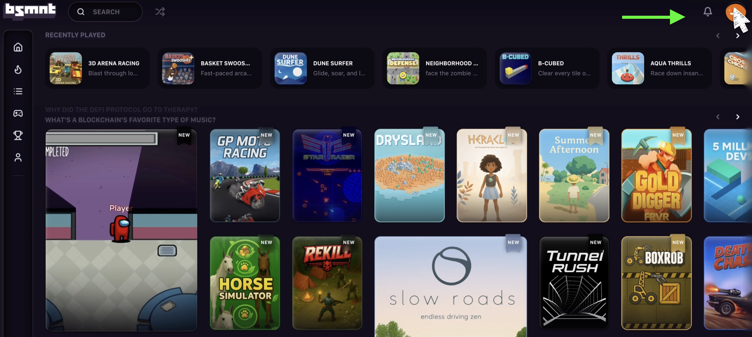 User avatar in top right corner of interface