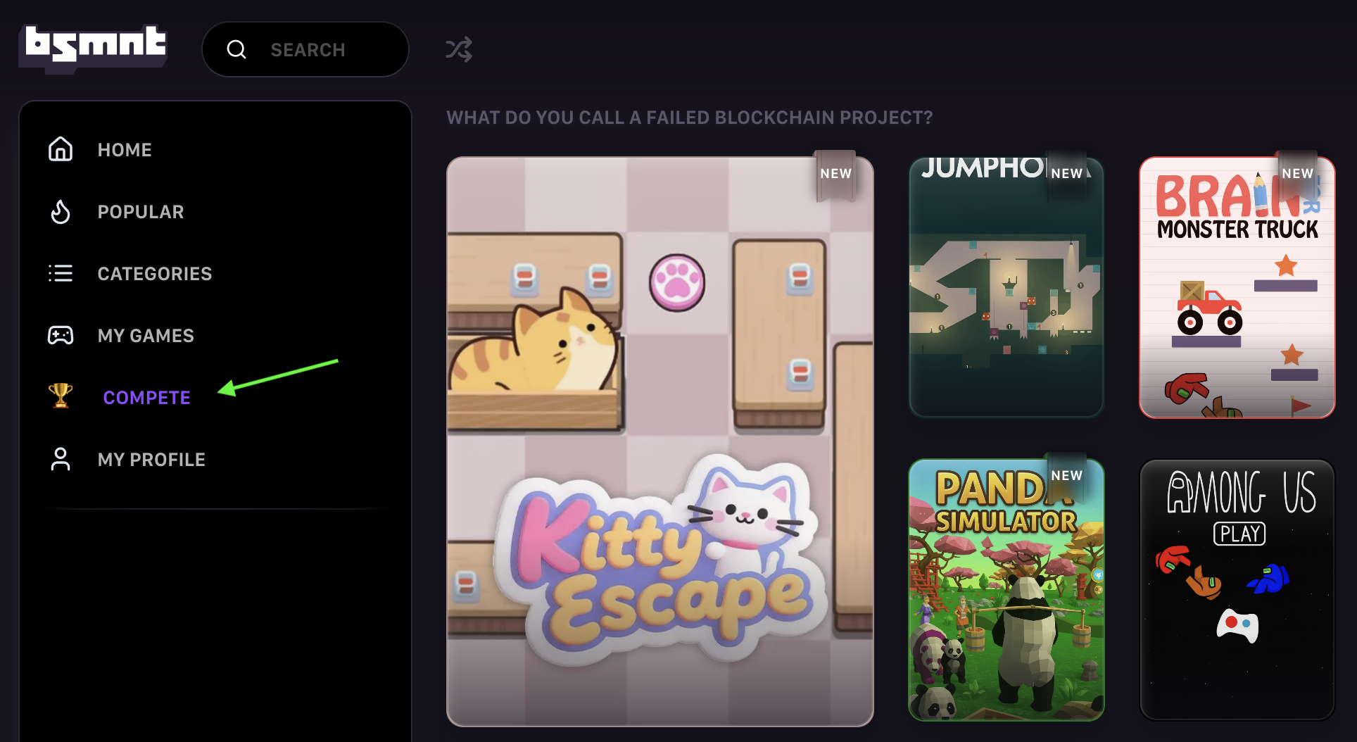 Compete section with trophy icon highlighted in sidebar