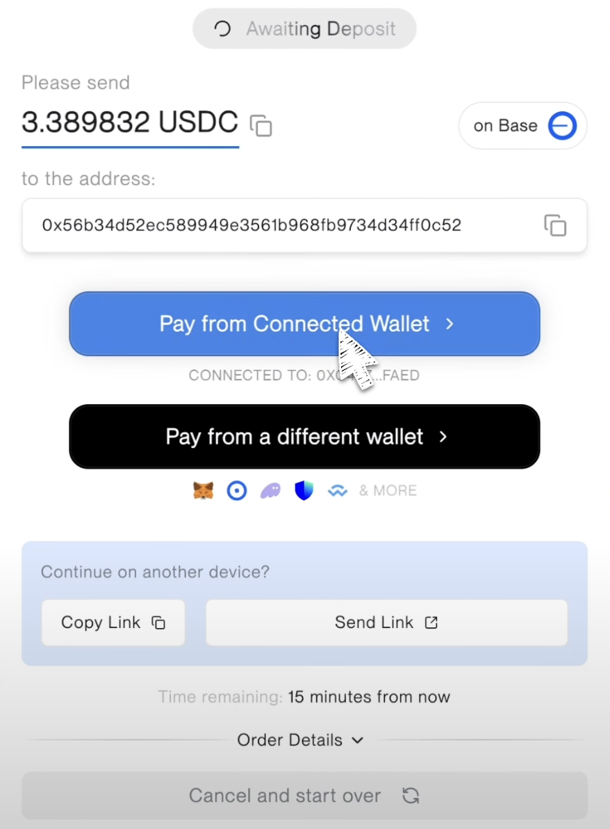 Payment method selection and final confirmation