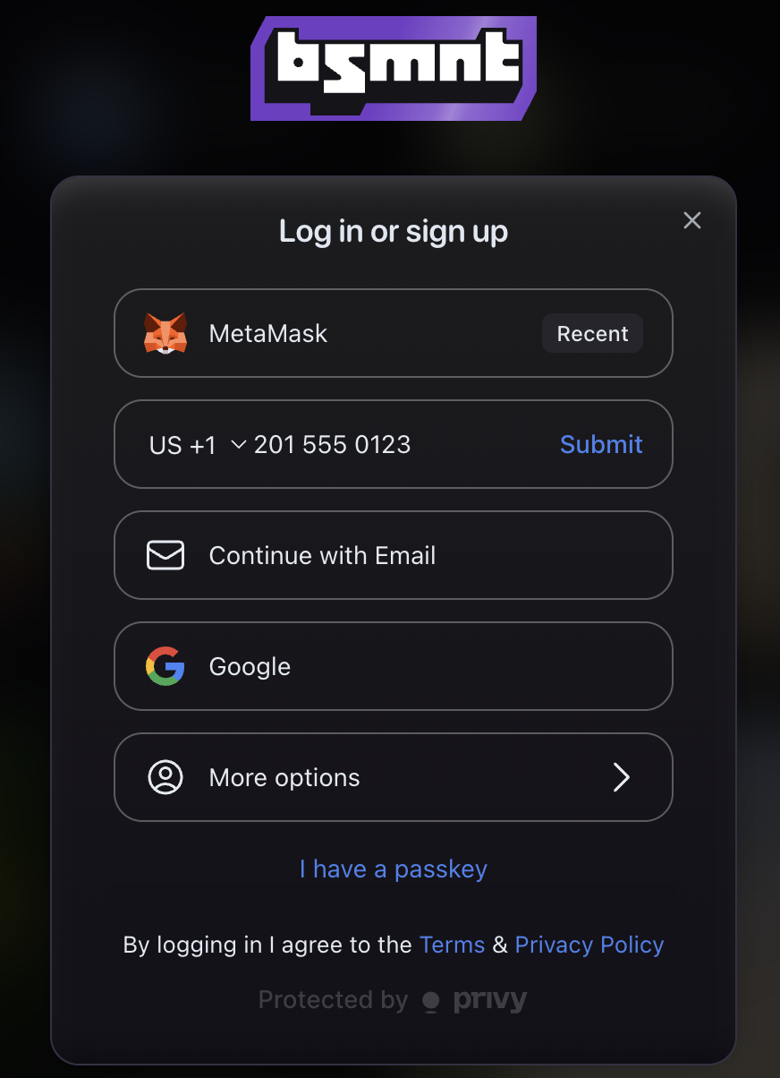 Login options modal showing different authentication methods