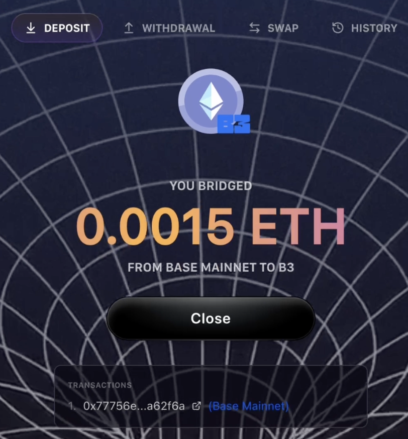 Wallet confirmation dialog for deposit transaction