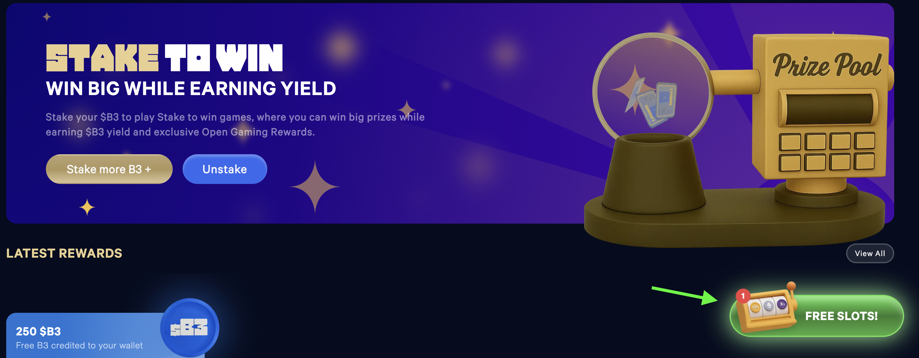 Free Slots icon on the staking dashboard