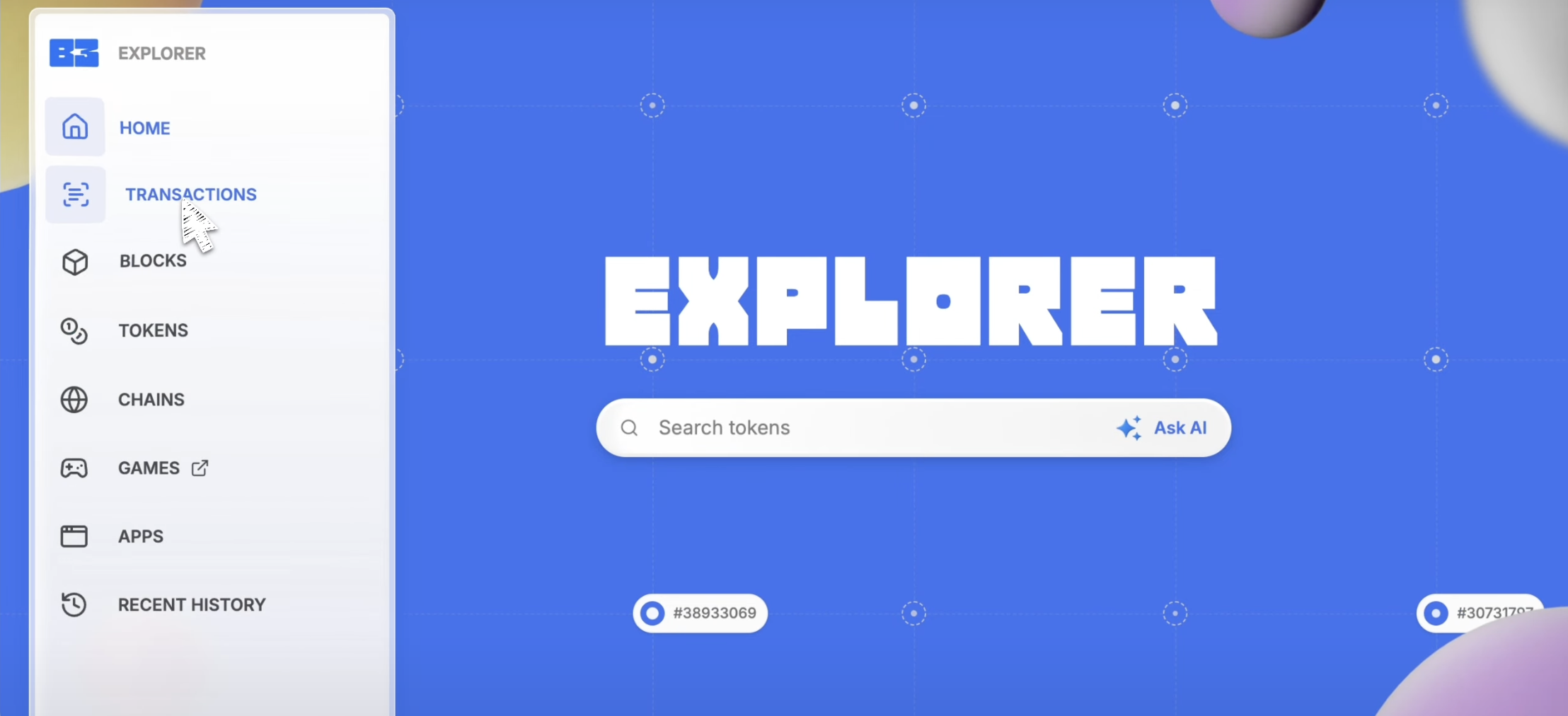 B3 Explorer sidebar with Transactions option highlighted