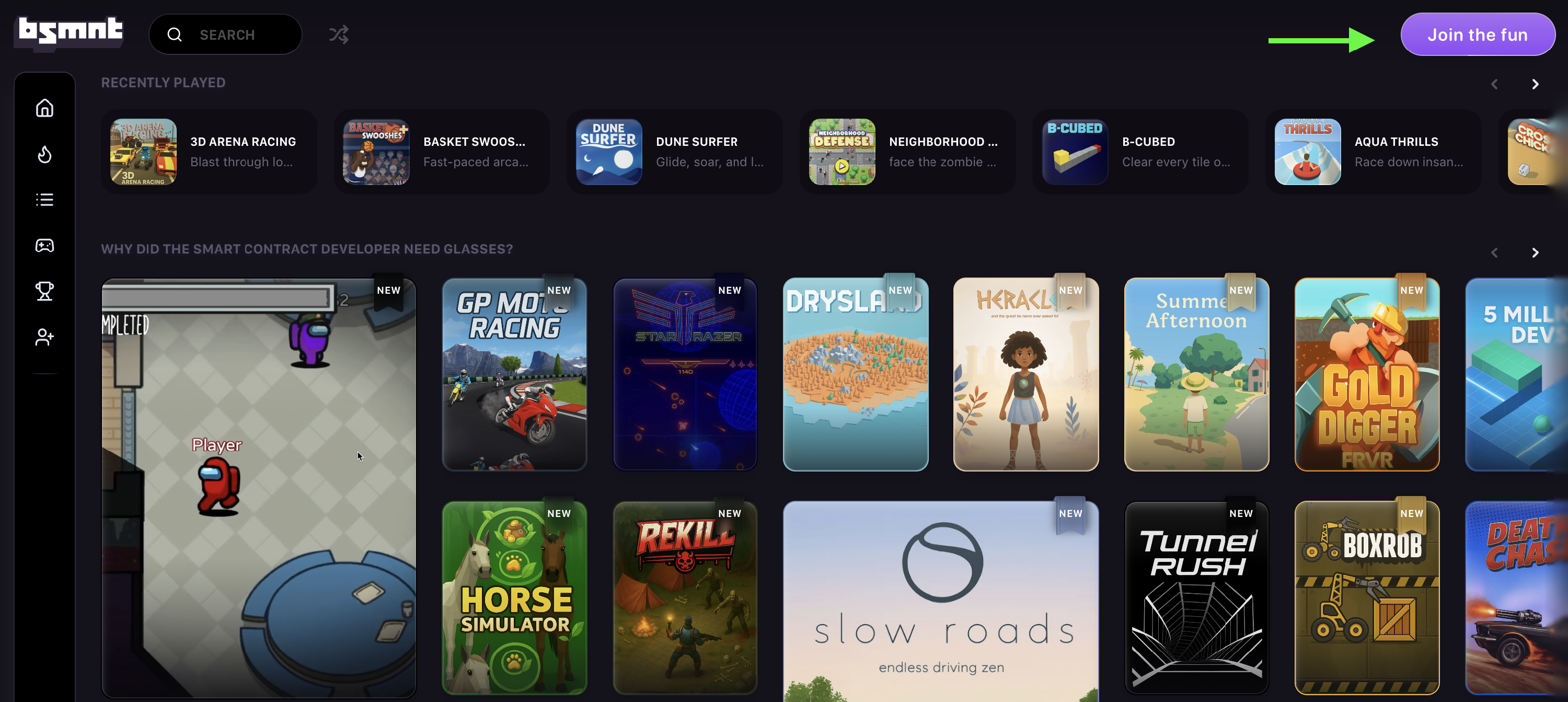 Basement homepage with Join the fun button highlighted