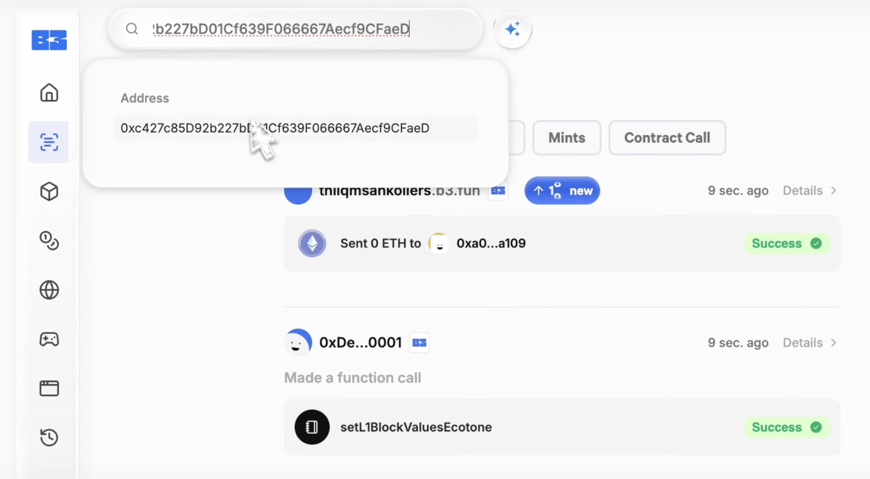 Search bar for entering wallet address or transaction hash